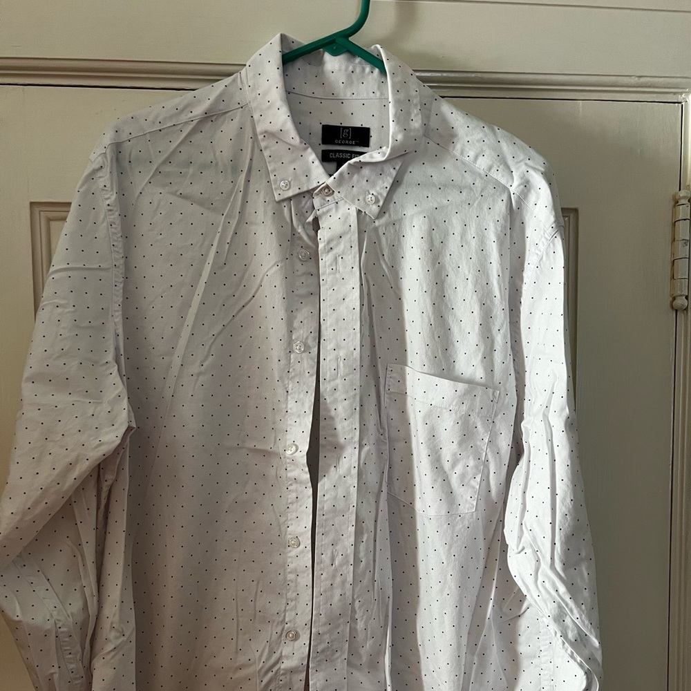 White with blue dots - dress shirt - xl